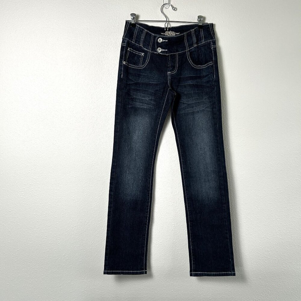 Revolt Jeans Women Juniors Size 5 Dark Blue Denim Stretch Straight Y2K Vintage